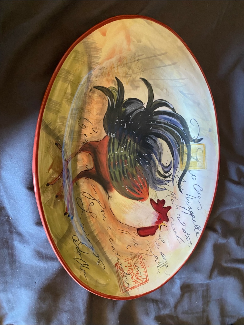 Certified International White Oval Ceramic Platter with Black Mark